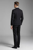 Slim Fit Cuadros Escoceses Solapa con Muescas 3 Piezas Negro Trajes de Hombre