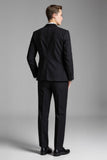 Slim Fit Cuadros Escoceses Solapa con Muescas 3 Piezas Negro Trajes de Hombre