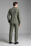 Gris Verde 3 Piezas Solapa Con Muescas Traje De Hombre