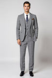 Gris Solapa con muesca 3 piezas de botonadura sencilla Slim fit Trajes formales para hombre