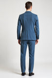 Trajes formales de hombre azules de 3 piezas con solapa con muescas de botonadura sencilla