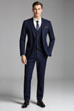 Traje de hombre con solapa con muescas azul oscuro de 3 piezas