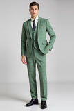 Traje de hombre a cuadros grises verde 3 piezas con solapa con muescas