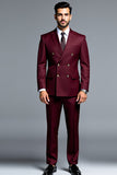 Trajes de fiesta para hombre con solapa con muescas de doble botonadura color burdeos
