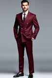 Trajes de fiesta para hombre con solapa con muescas de doble botonadura color burdeos