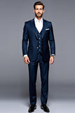 Solapa con muescas azul oscuro 3 piezas Trajes de fiesta para hombre