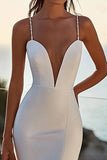 Vestido de novia largo de satén con tirantes de espagueti de sirena