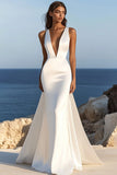 Vestido de novia largo de tirantes de espagueti de sirena simple