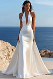 Vestido de novia largo de satén halter sirena