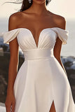 lvory A Line Off The Shoulder Vestido de Novia Largo con Abertura