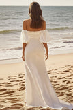 A Line lvory Off The Shoulder Vestido de novia largo plisado de satén