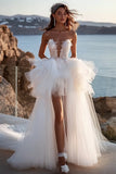 A Line Strapless lvory Vestido de novia plisado con abertura