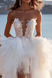 A Line Strapless lvory Vestido de novia plisado con abertura