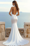 Vestido de novia largo de satén halter de sirena