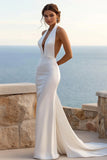 Vestido de novia largo de satén halter de sirena