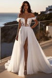 lvory A Line Off The Shoulder Vestido de Novia Largo con Abertura