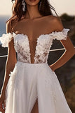 lvory A Line Off The Shoulder Vestido de Novia Largo con Abertura
