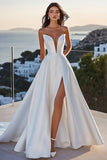 A Line Strapless lvory Vestido de novia largo de satén