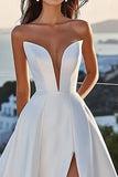 A Line Strapless lvory Vestido de novia largo de satén