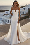 Vestido de novia de gasa marfil de sirena Sweetheart con abertura