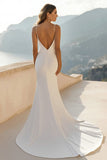 Vestido de novia sirena con tirantes de espagueti de satén marfil