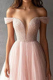 Tul Rosa Off The Shoulder A Line Vestido de Fiesta