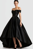 Vestido de fiesta negro High Low A Line Off The Shoulder