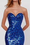 Novia brillante Vestido largo de fiesta sirena azul real