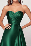 Verde Oscuro Una Línea Vestido De Fiesta Largo De Satén Novia