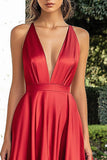 Vestido de fiesta largo con abertura y tirantes finos de tirantes finos de una línea