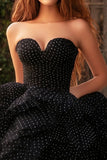 Vestido de fiesta largo de tul sin tirantes negro de una línea