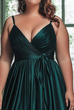 Vestido de fiesta largo plisado más plisado verde oscuro con tirantes finos de una línea