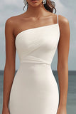 Vestido formal largo fruncido blanco sirena de un hombro