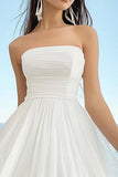 Vestido corto de graduación de gasa palabra de honor blanco de una línea