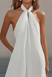 Vestido largo de graduación de gasa halter con vaina blanca