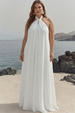 Vestido largo bohemio de playa de talla grande con capestro blanco con capestro