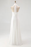 Vestido largo de graduación de gasa halter con vaina blanca