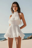 Vestido de graduación con volantes de organza sin mangas halter