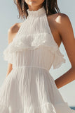 Vestido de graduación con volantes de organza sin mangas halter