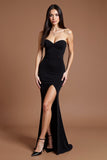 Sweetheart Vestido Formal de Crepé Sirena Negro con Abertura