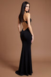 Sweetheart Vestido Formal de Crepé Sirena Negro con Abertura