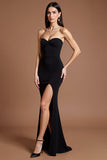 Sweetheart Vestido Formal de Crepé Sirena Negro con Abertura