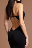 Sweetheart Vestido Formal de Crepé Sirena Negro con Abertura