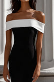Vestido formal de sirena de crepé blanco negro con hombros descubiertos
