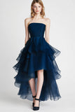Organza A Line Vestido Formal Azul Marino Sin Tirantes