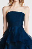 Organza A Line Vestido Formal Azul Marino Sin Tirantes