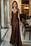 Vestido formal sirena de tirantes de espagueti de satén café