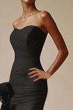 Vestido formal de sirena con volantes fruncidos de organza saitn sin tirantes negro