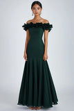Vestido formal verde oscuro con volantes con volantes