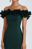 Vestido formal verde oscuro con volantes con volantes